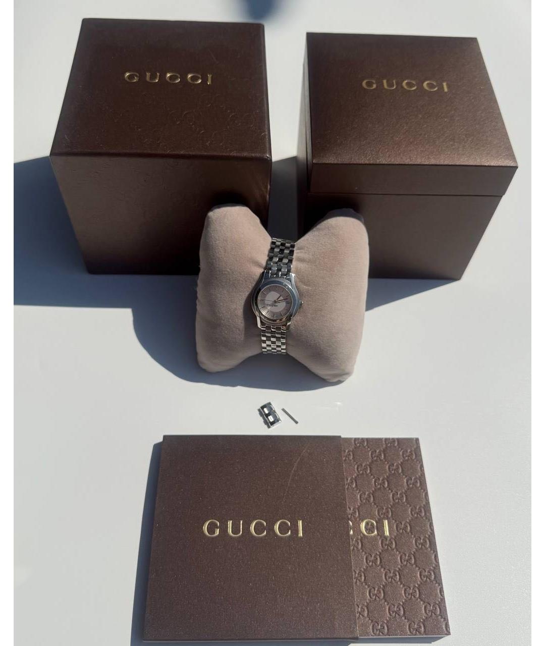 GUCCI Серебряные металлические часы, фото 6