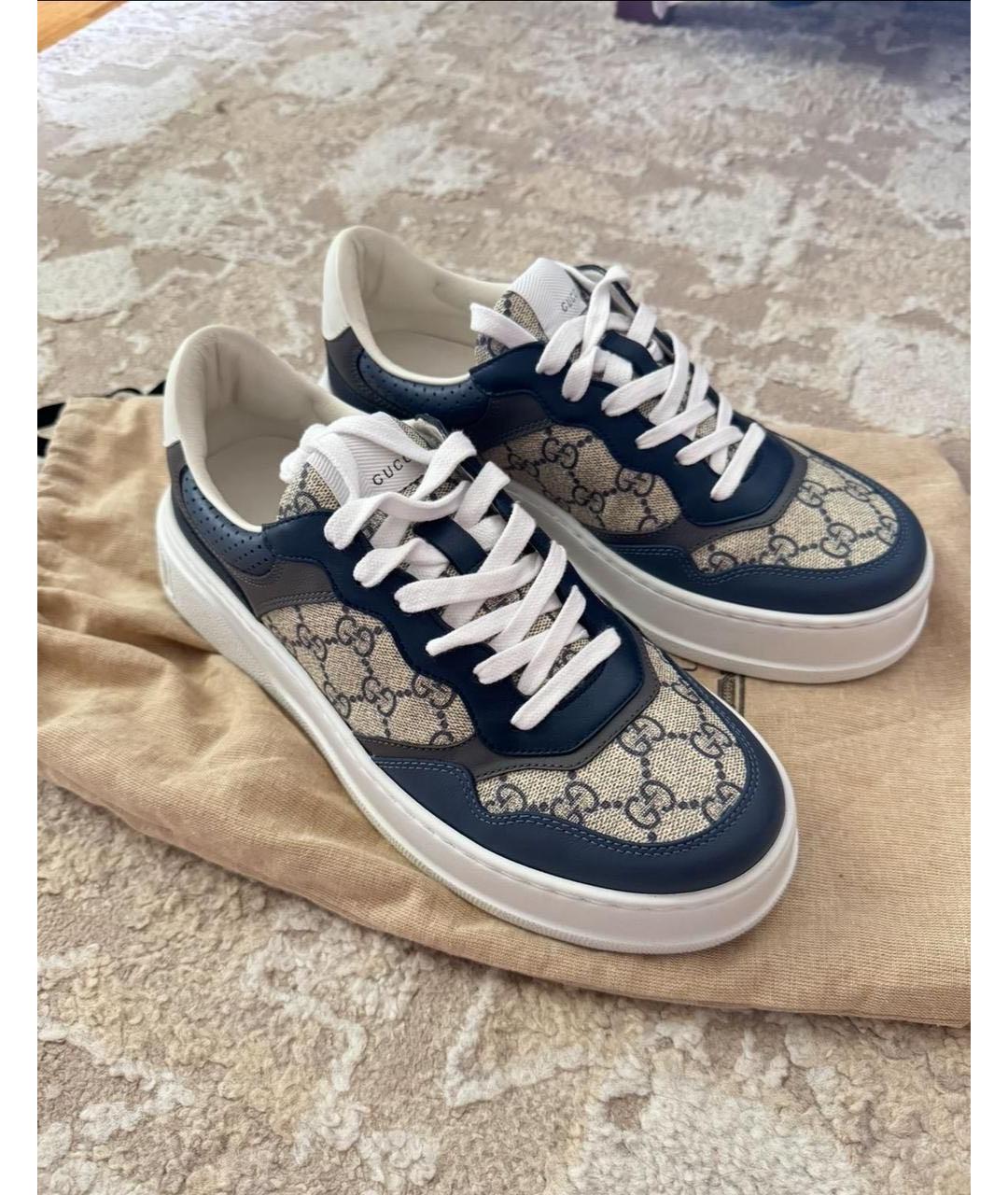 GUCCI Синие текстильные низкие кроссовки / кеды, фото 2