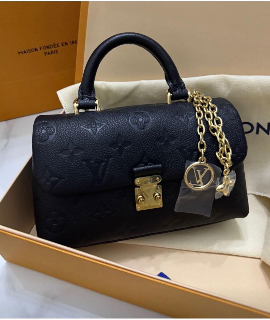 LOUIS VUITTON Черная кожаная сумка с короткими ручками, фото 5