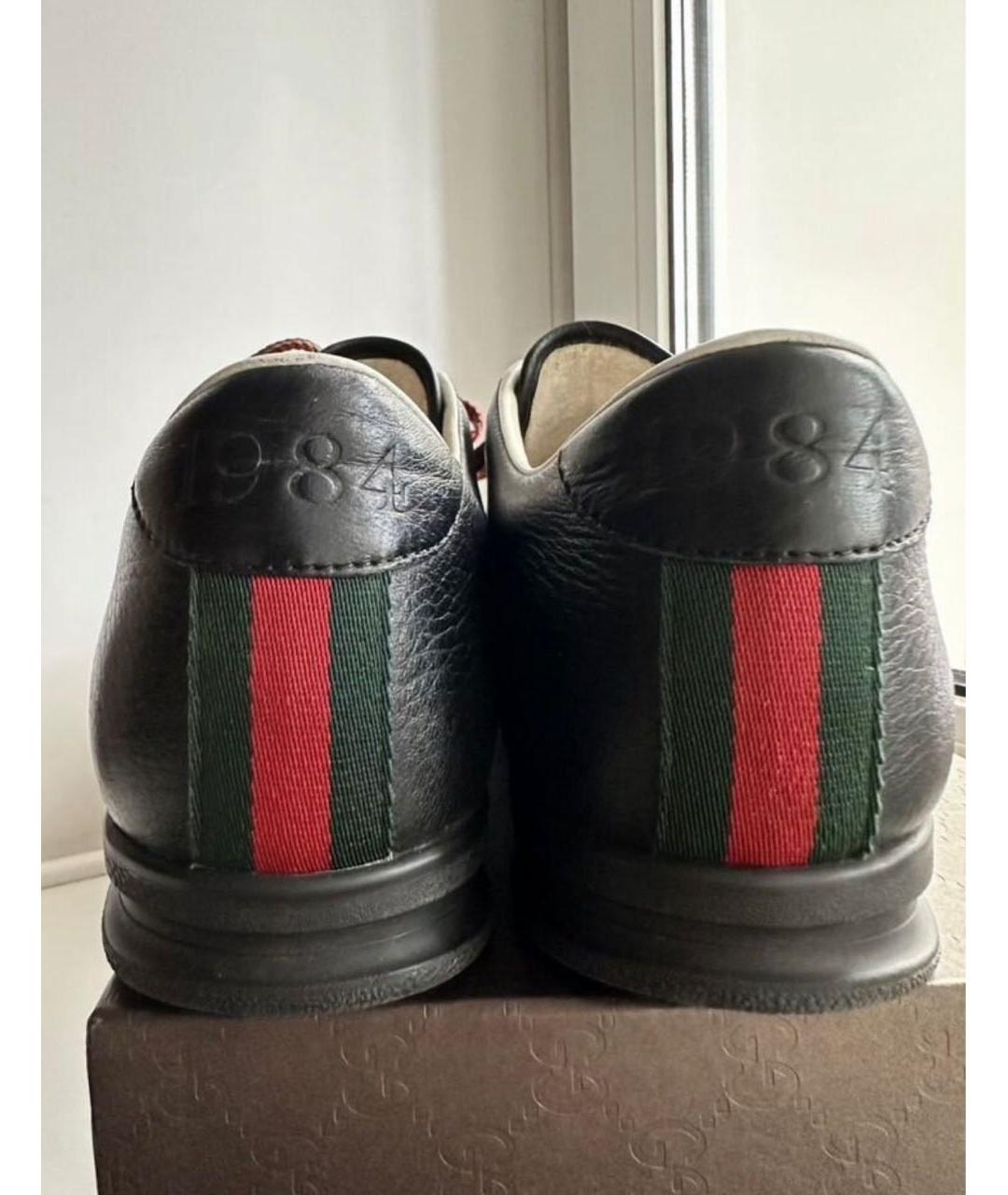 GUCCI Черные кожаные низкие кроссовки / кеды, фото 4