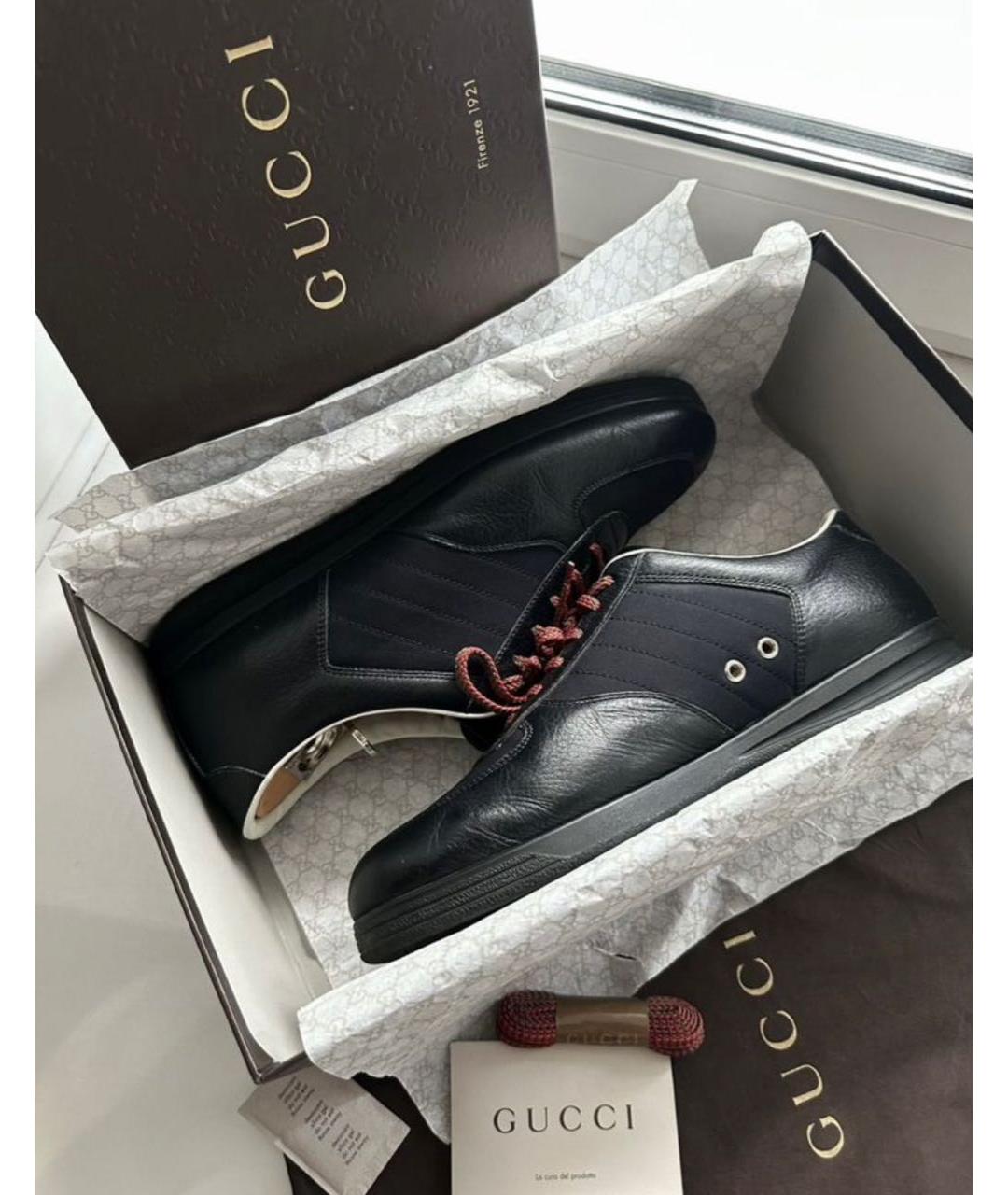 GUCCI Черные кожаные низкие кроссовки / кеды, фото 5