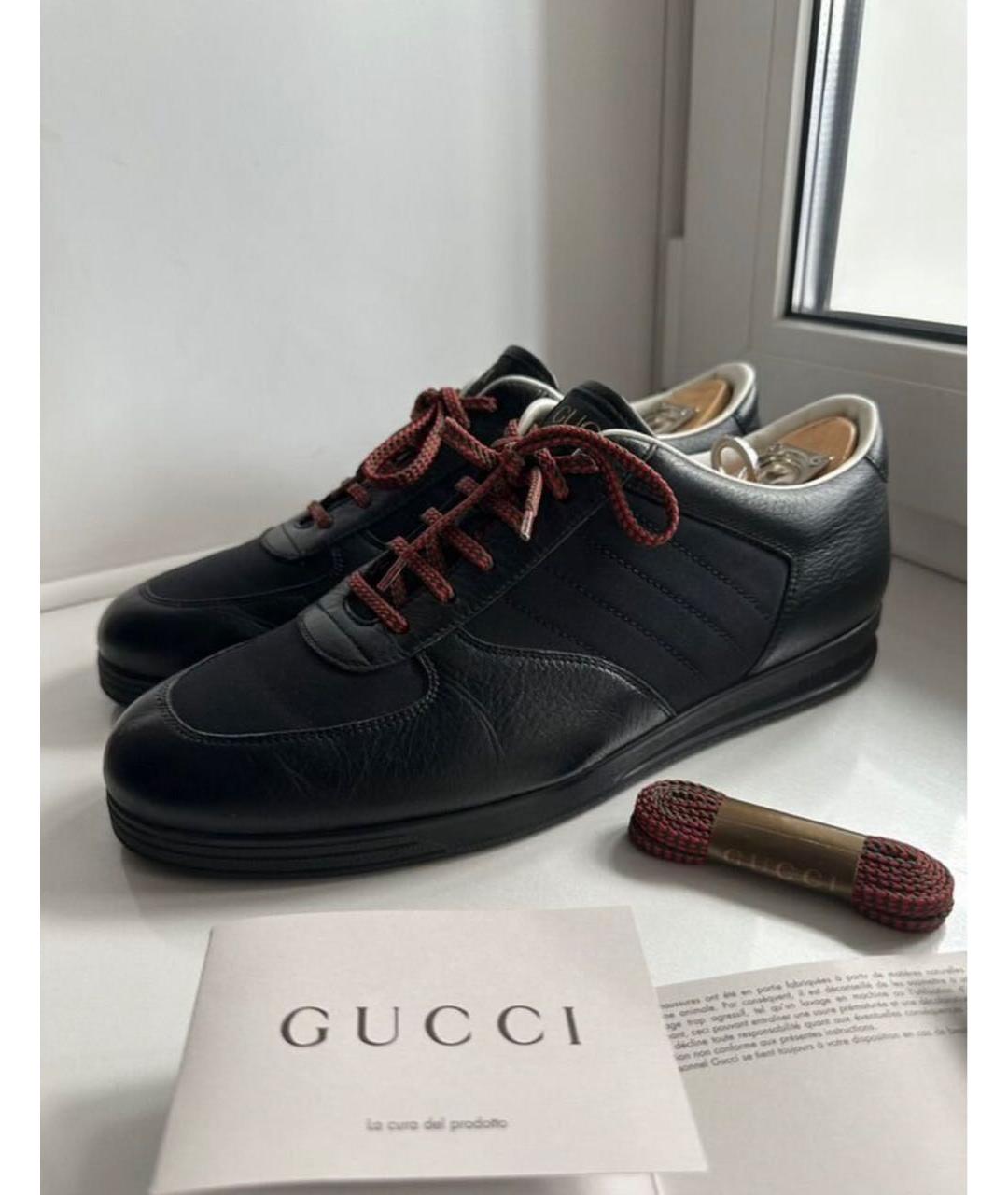 GUCCI Черные кожаные низкие кроссовки / кеды, фото 3