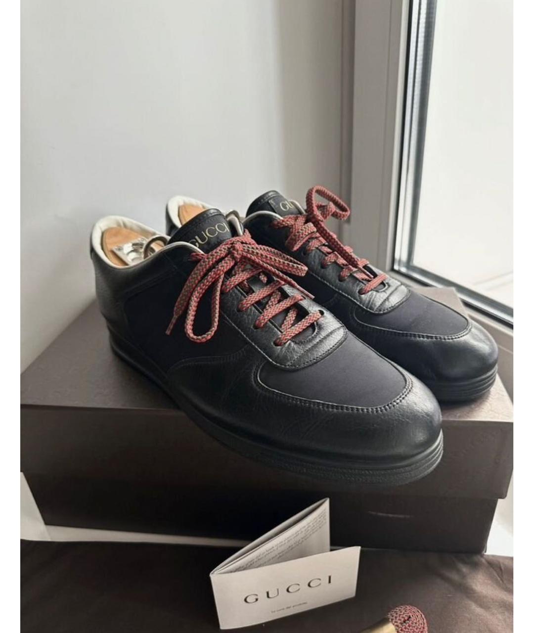 GUCCI Черные кожаные низкие кроссовки / кеды, фото 2