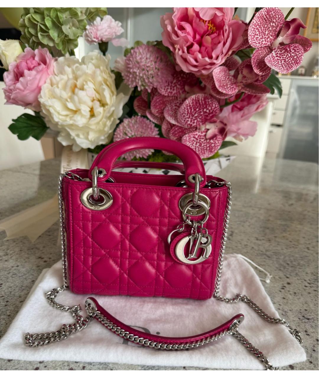 CHRISTIAN DIOR Фуксия кожаная сумка с короткими ручками, фото 9