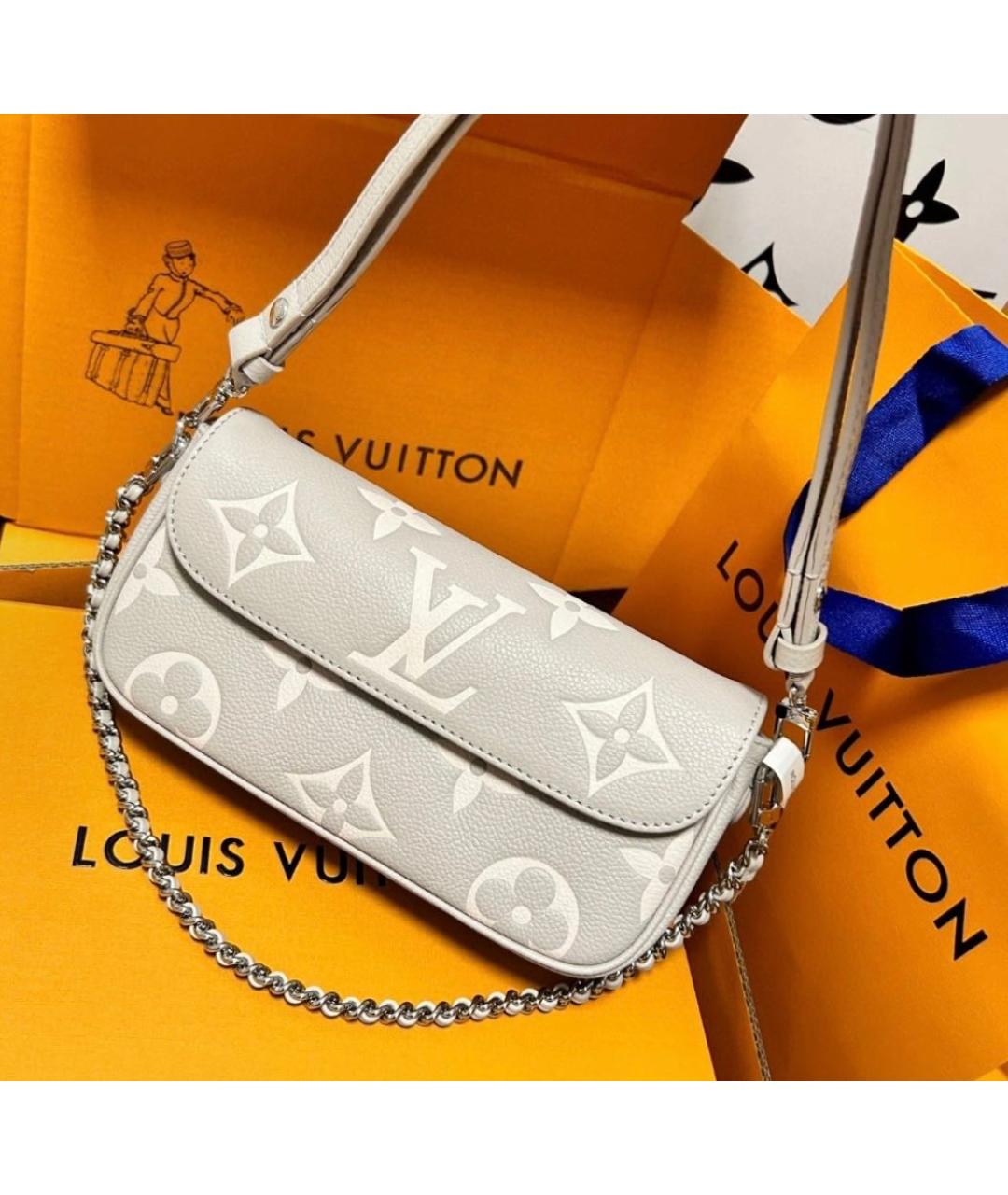 LOUIS VUITTON Серая кожаная сумка через плечо, фото 2