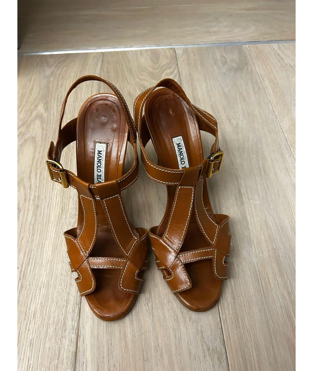 MANOLO BLAHNIK Коричневые кожаные босоножки, фото 2