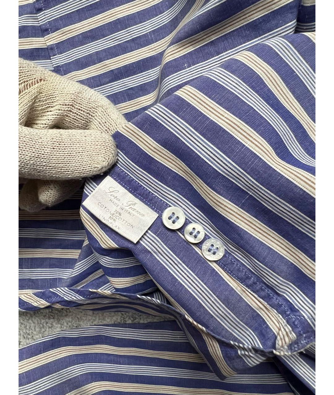 LORO PIANA Темно-синяя льняная классическая рубашка, фото 8