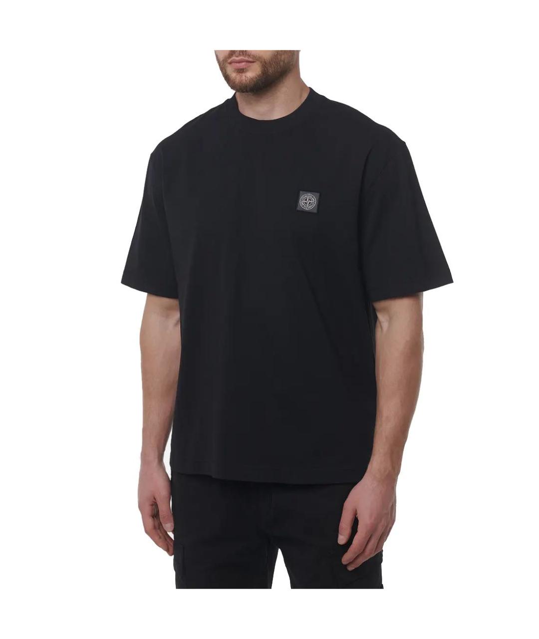 STONE ISLAND Черная хлопковая футболка, фото 4