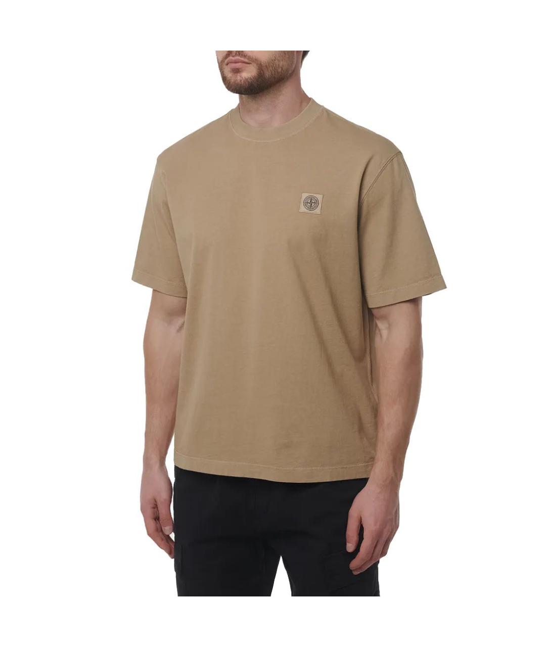 STONE ISLAND Бежевая хлопковая футболка, фото 4