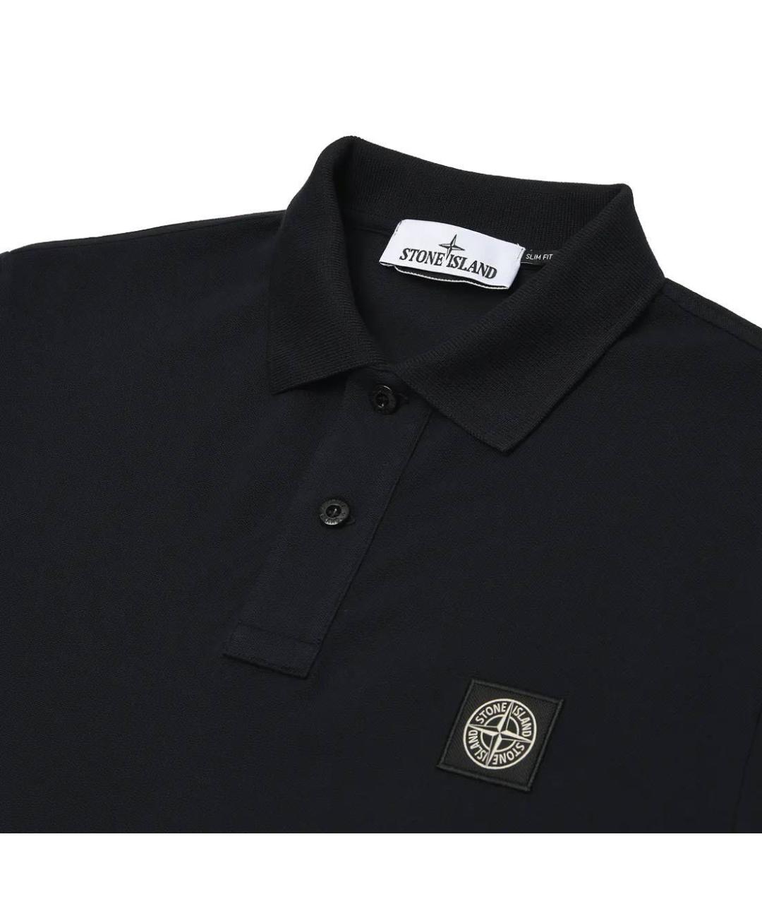 STONE ISLAND Черное хлопковое поло с коротким рукавом, фото 2
