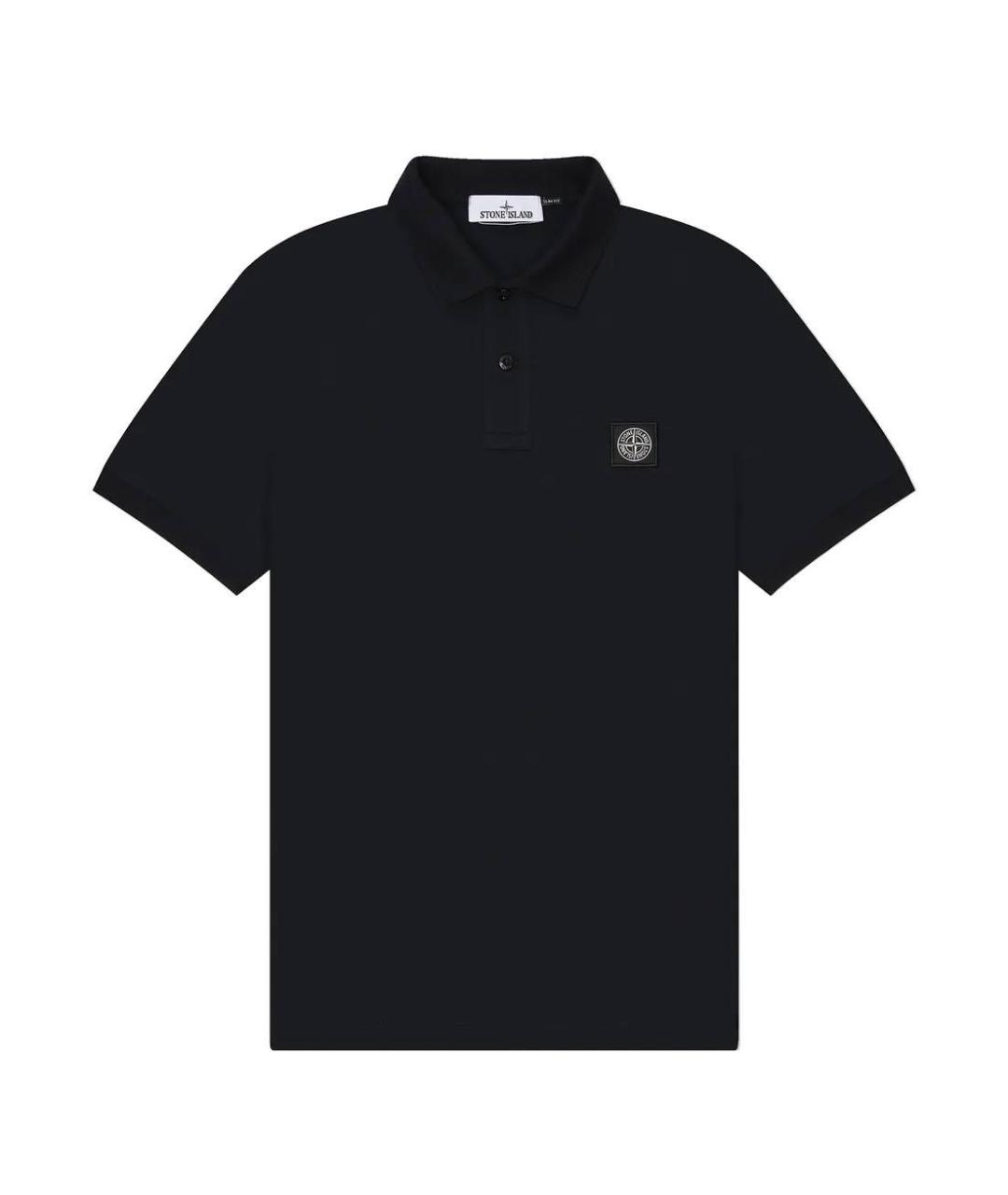 STONE ISLAND Черное хлопковое поло с коротким рукавом, фото 1