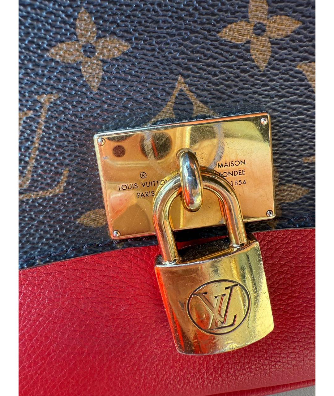 LOUIS VUITTON Красная кожаная сумка с короткими ручками, фото 5