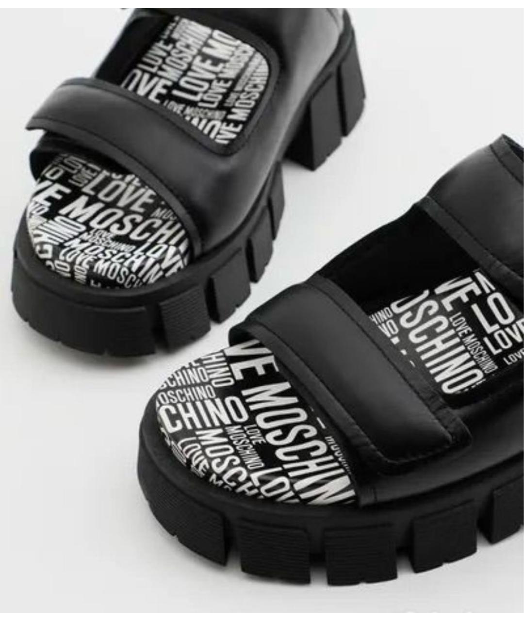 LOVE MOSCHINO Черные кожаные сандалии, фото 5