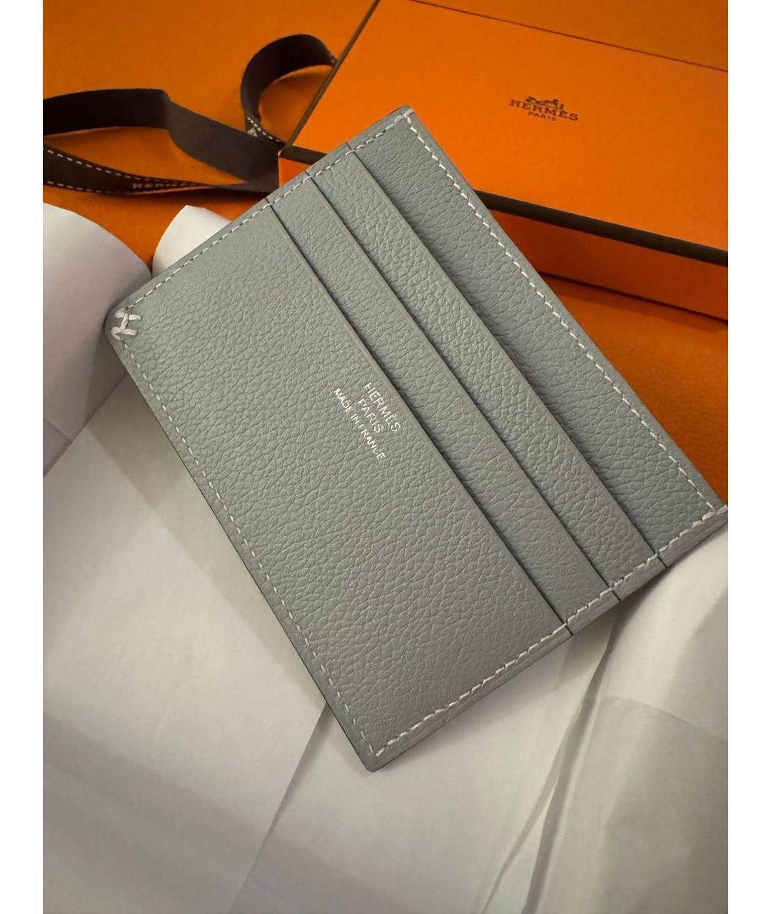 HERMES Серая кожаная визитница, фото 5