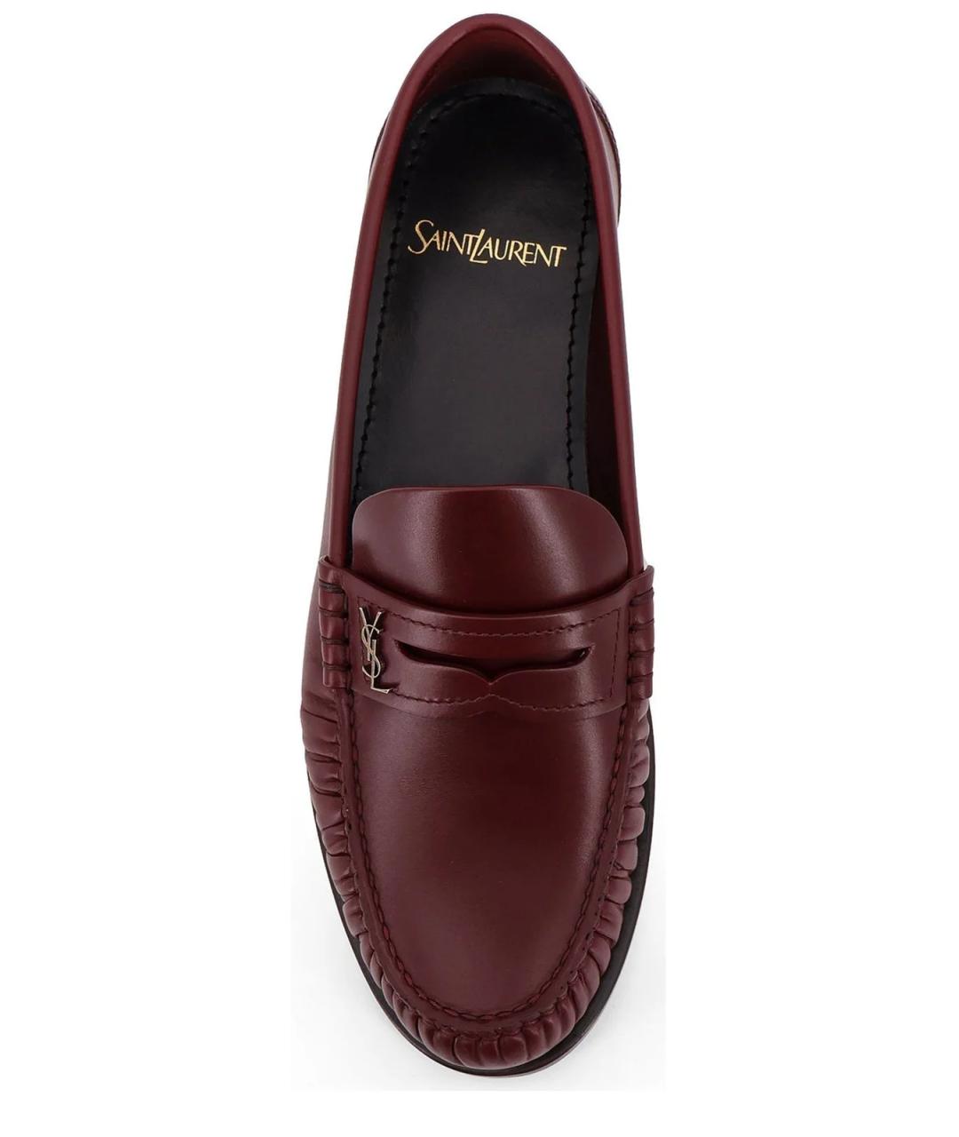 SAINT LAURENT Бордовые кожаные лоферы, фото 4