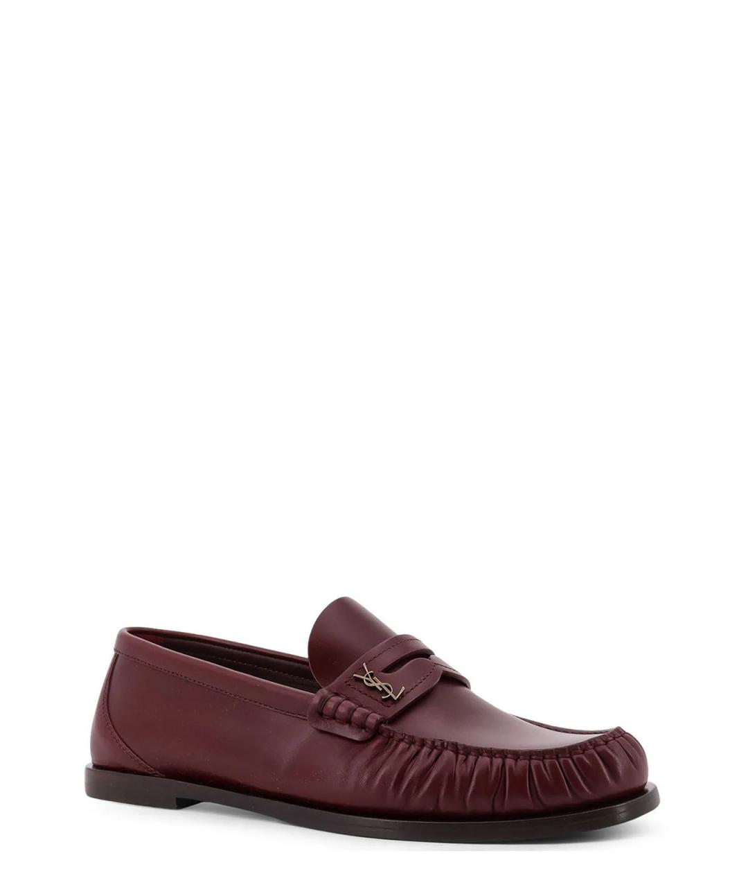 SAINT LAURENT Бордовые кожаные лоферы, фото 2