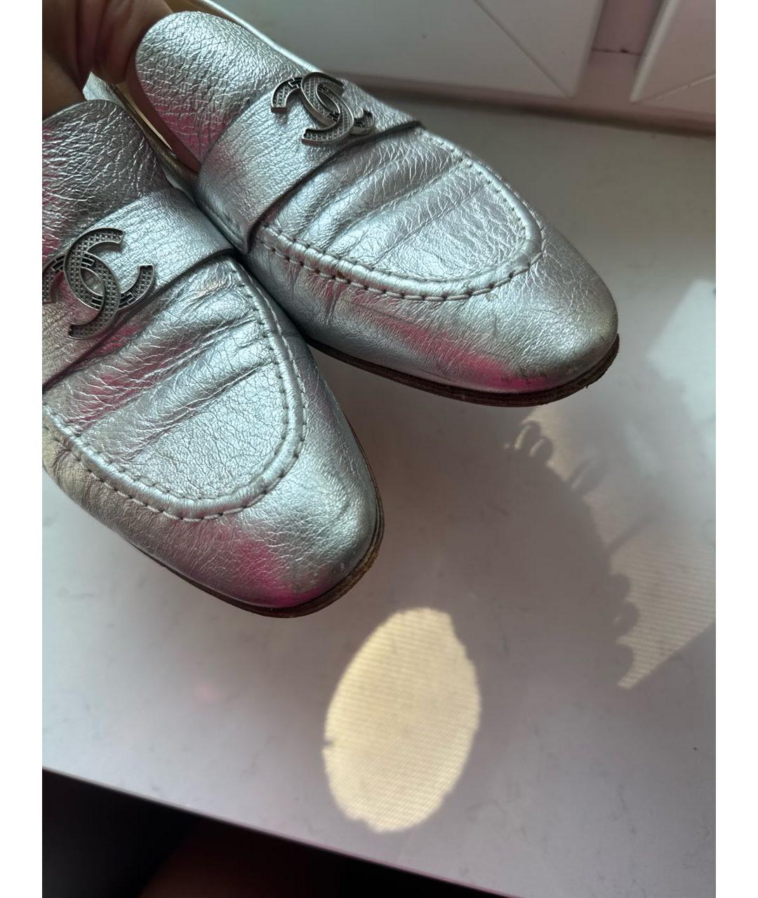 CHANEL Серебряные кожаные лоферы, фото 6