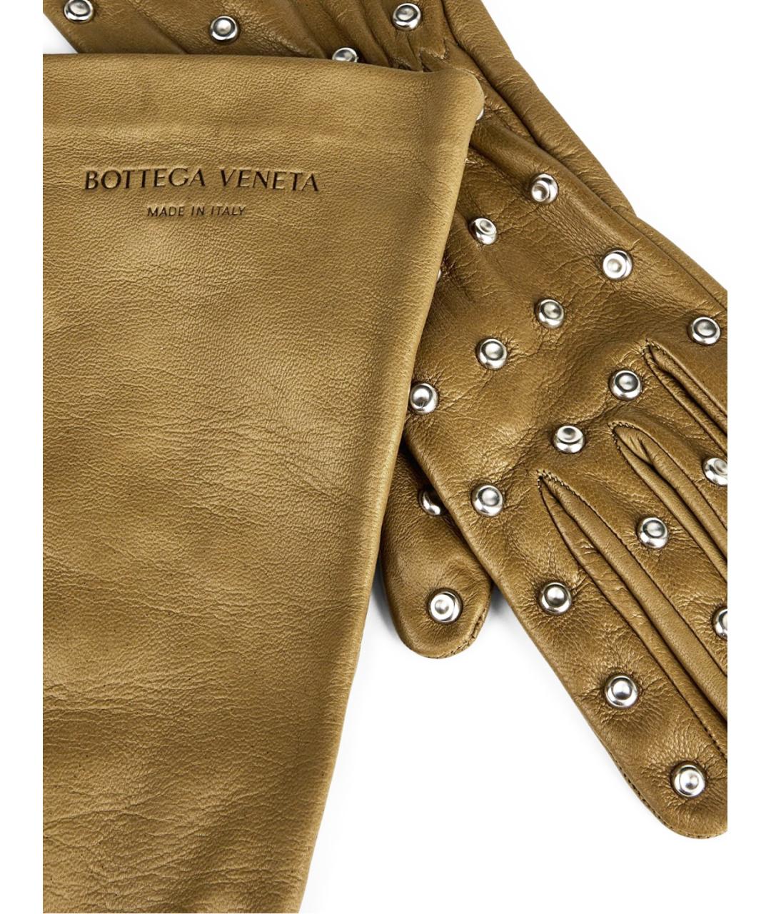 BOTTEGA VENETA Золотые кожаные перчатки, фото 3