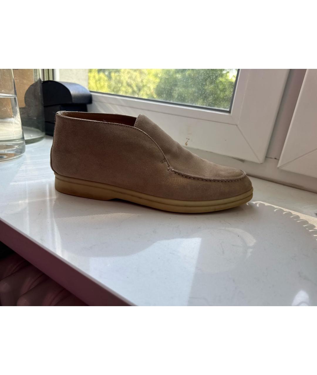 LORO PIANA Бежевые замшевые лоферы, фото 7