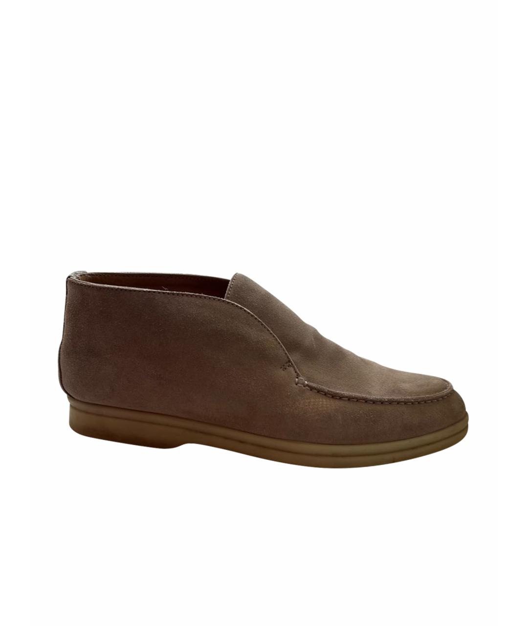 LORO PIANA Бежевые замшевые лоферы, фото 1