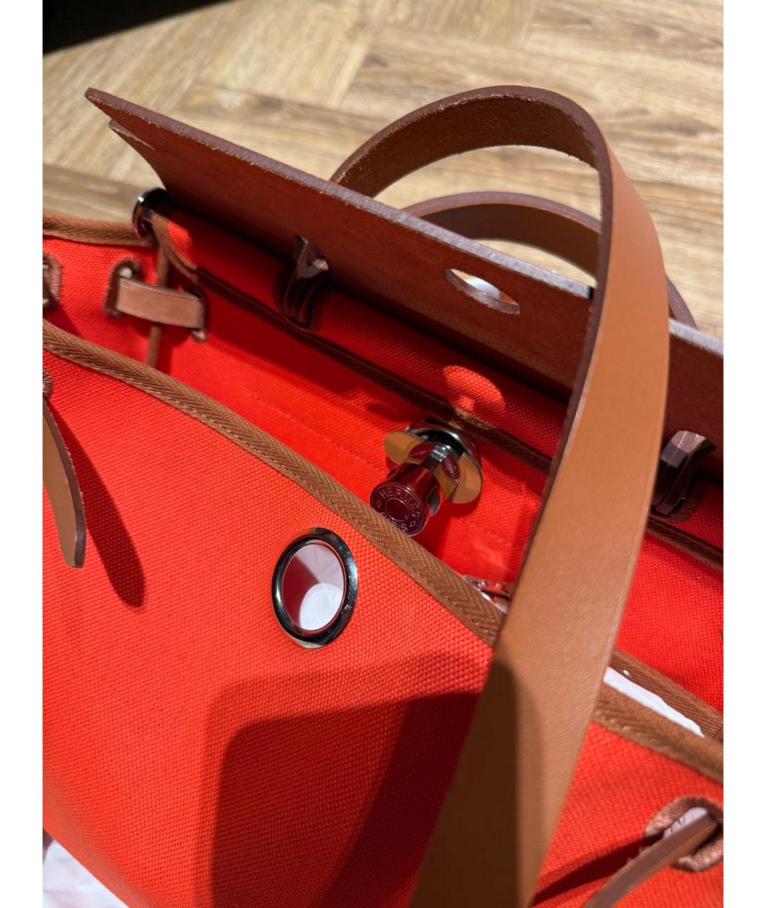 HERMES Оранжевая тканевая сумка тоут, фото 2
