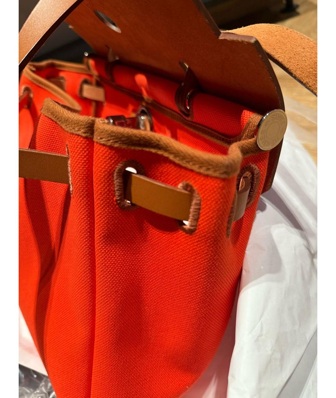 HERMES Оранжевая тканевая сумка тоут, фото 3