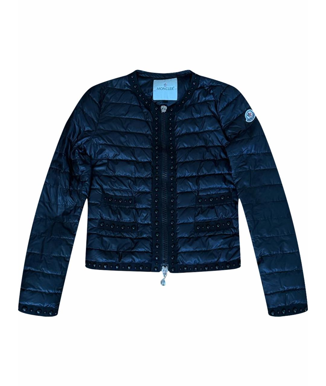 MONCLER Темно-синяя полиэстеровая куртка, фото 1