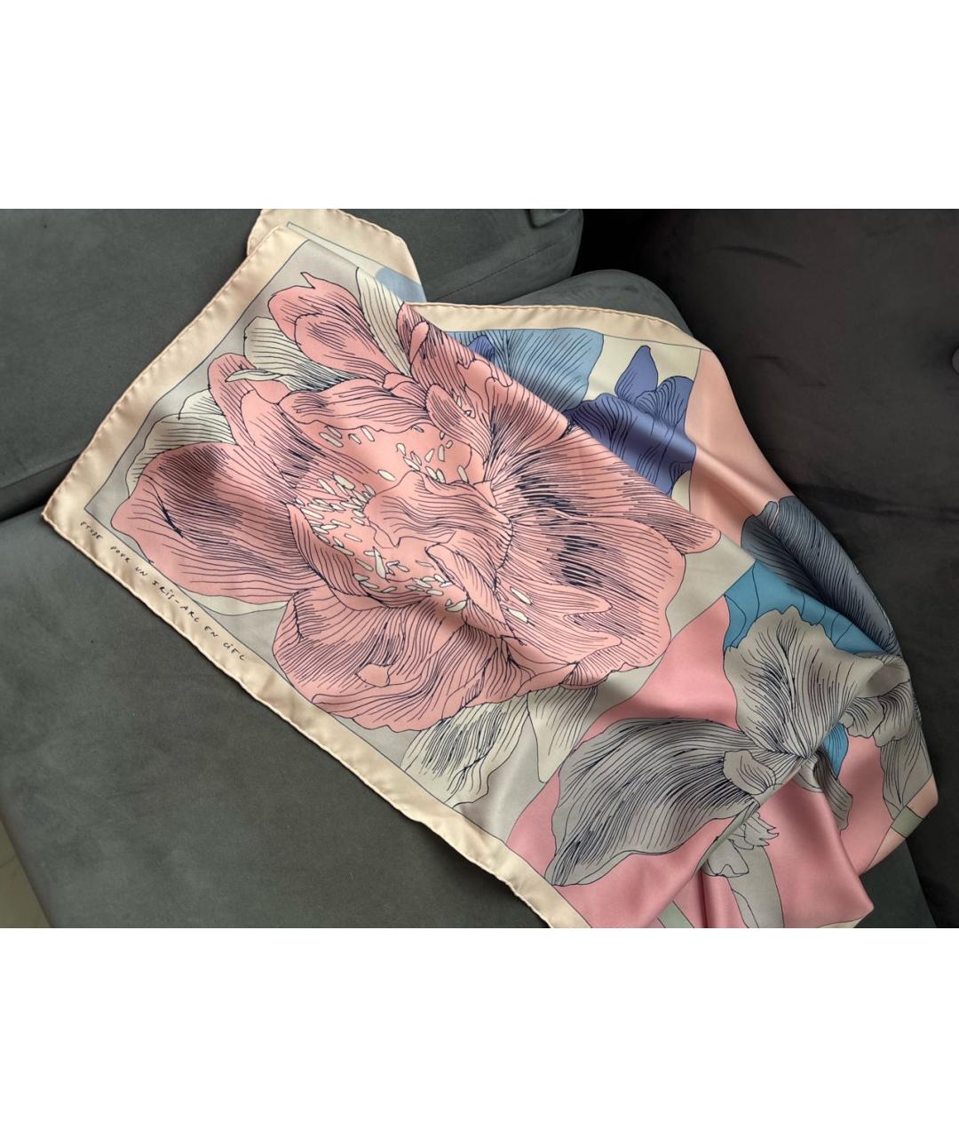 HERMES Розовый шелковый платок, фото 6