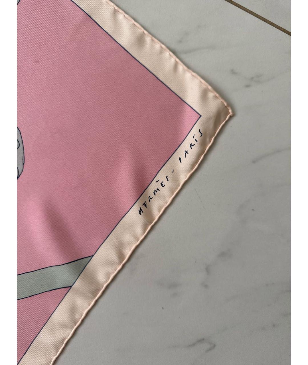 HERMES Розовый шелковый платок, фото 2