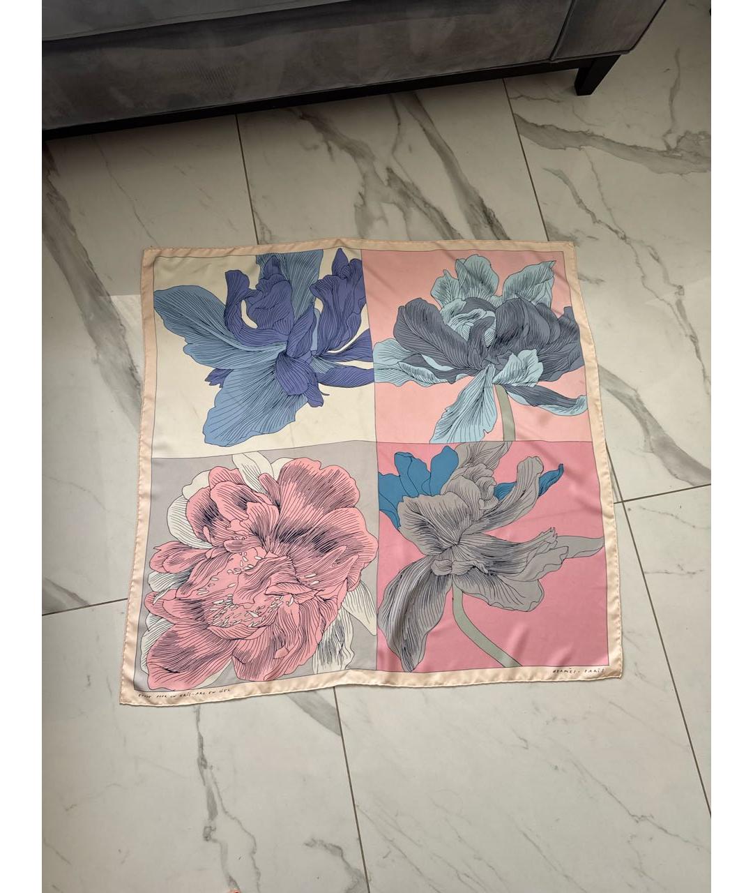 HERMES Розовый шелковый платок, фото 7