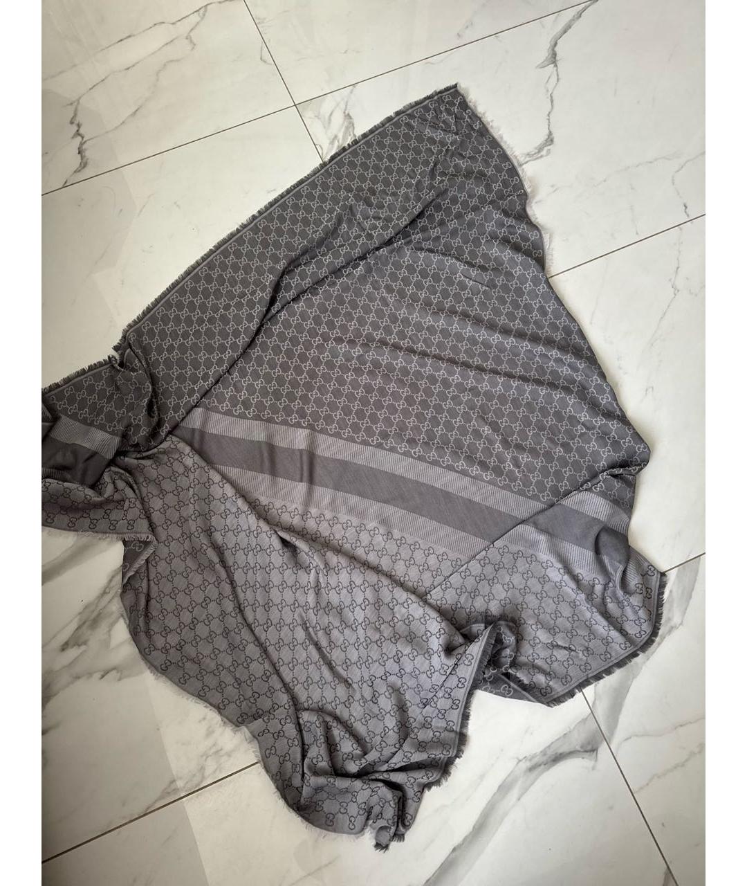 GUCCI Серый шерстяной платок, фото 5