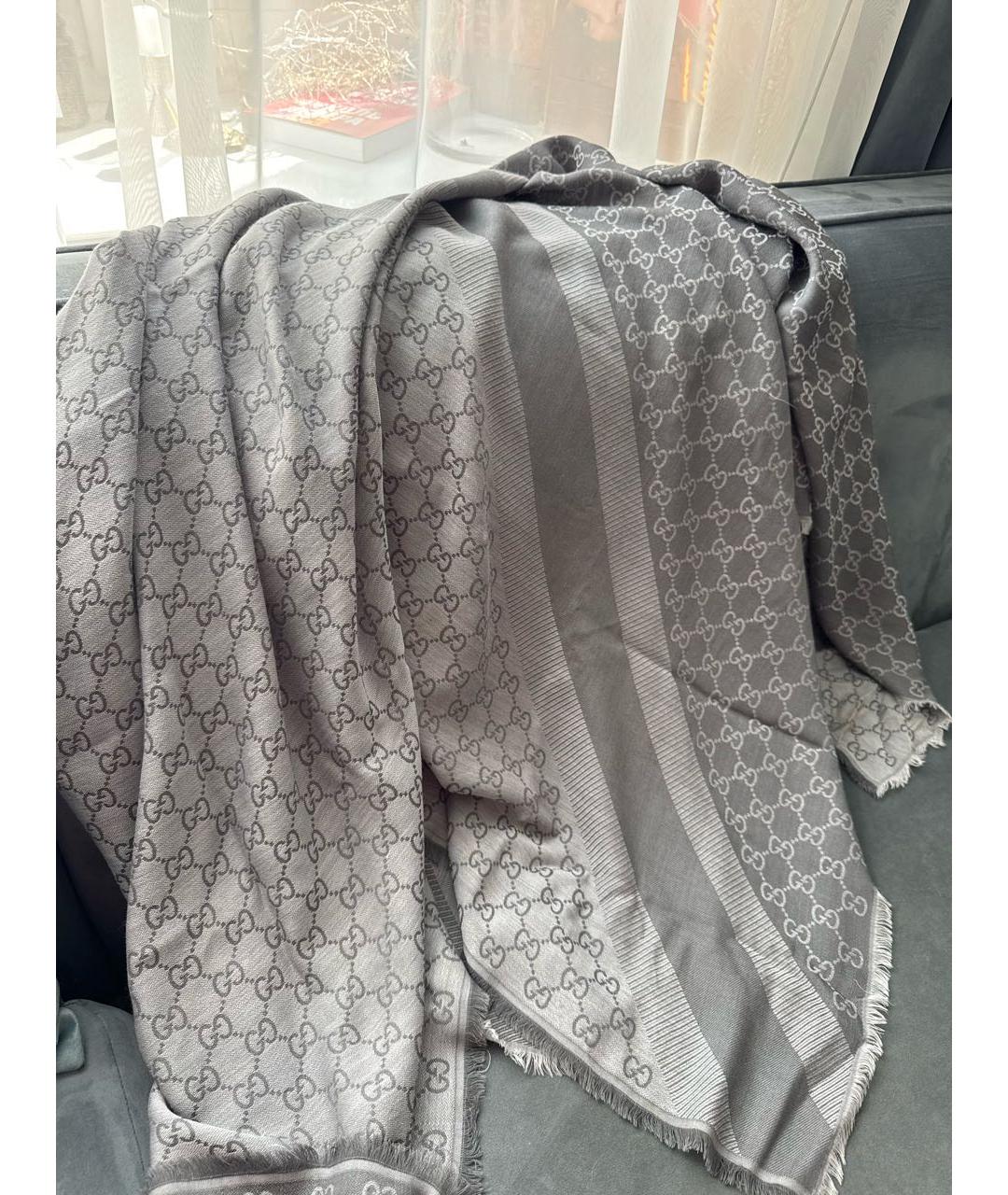 GUCCI Серый шерстяной платок, фото 2