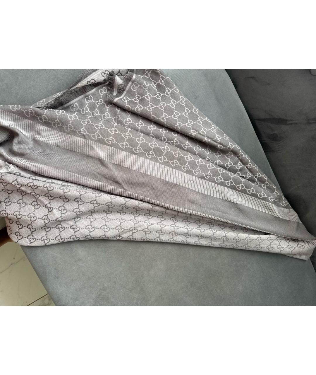 GUCCI Серый шерстяной платок, фото 3