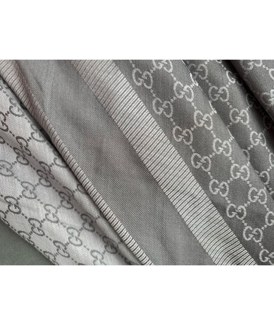 GUCCI Серый шерстяной платок, фото 4