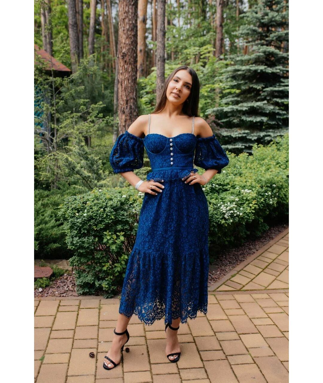 SELF-PORTRAIT Синее полиэстеровое вечернее платье, фото 3