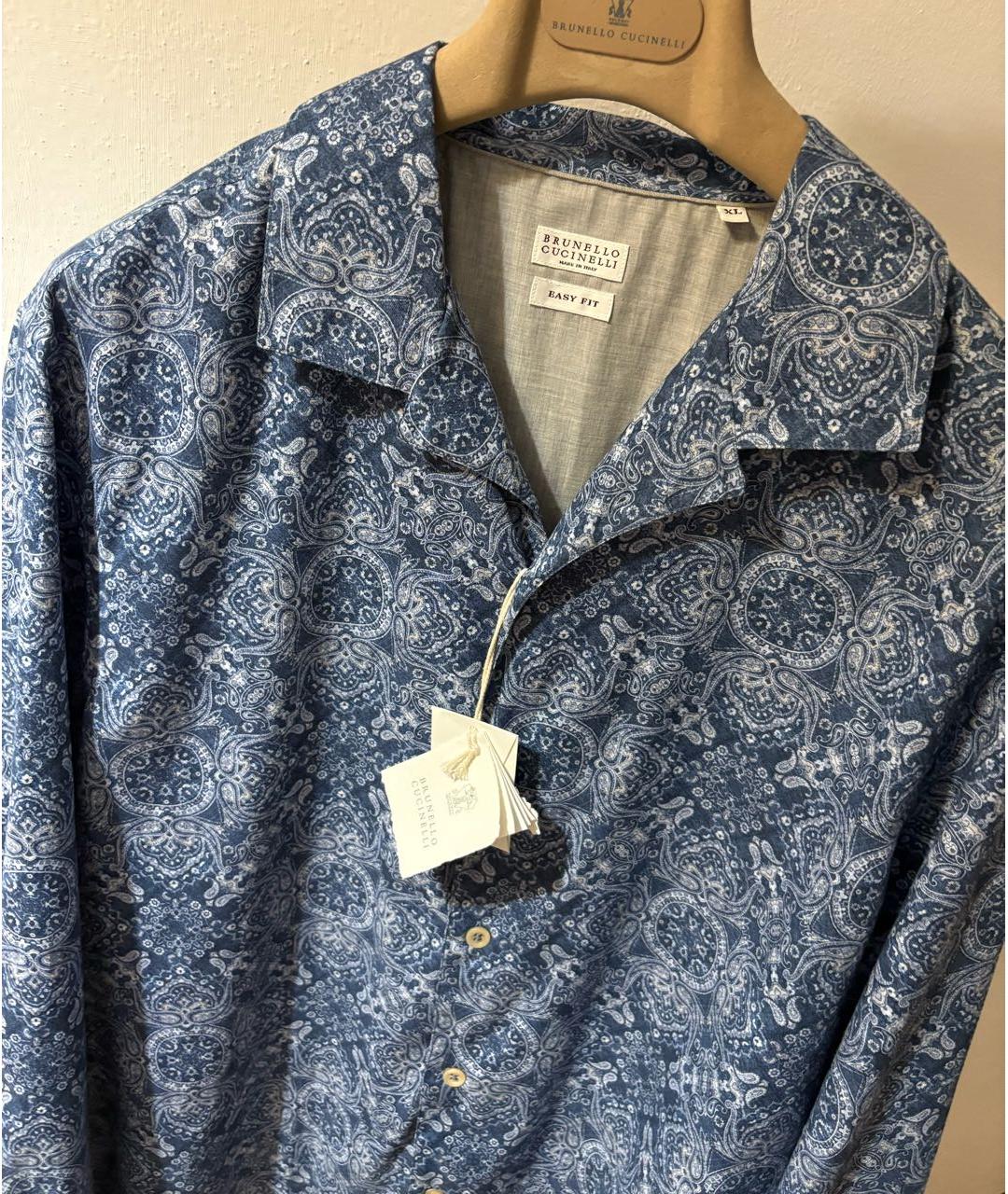 BRUNELLO CUCINELLI Синяя хлопковая кэжуал рубашка, фото 4