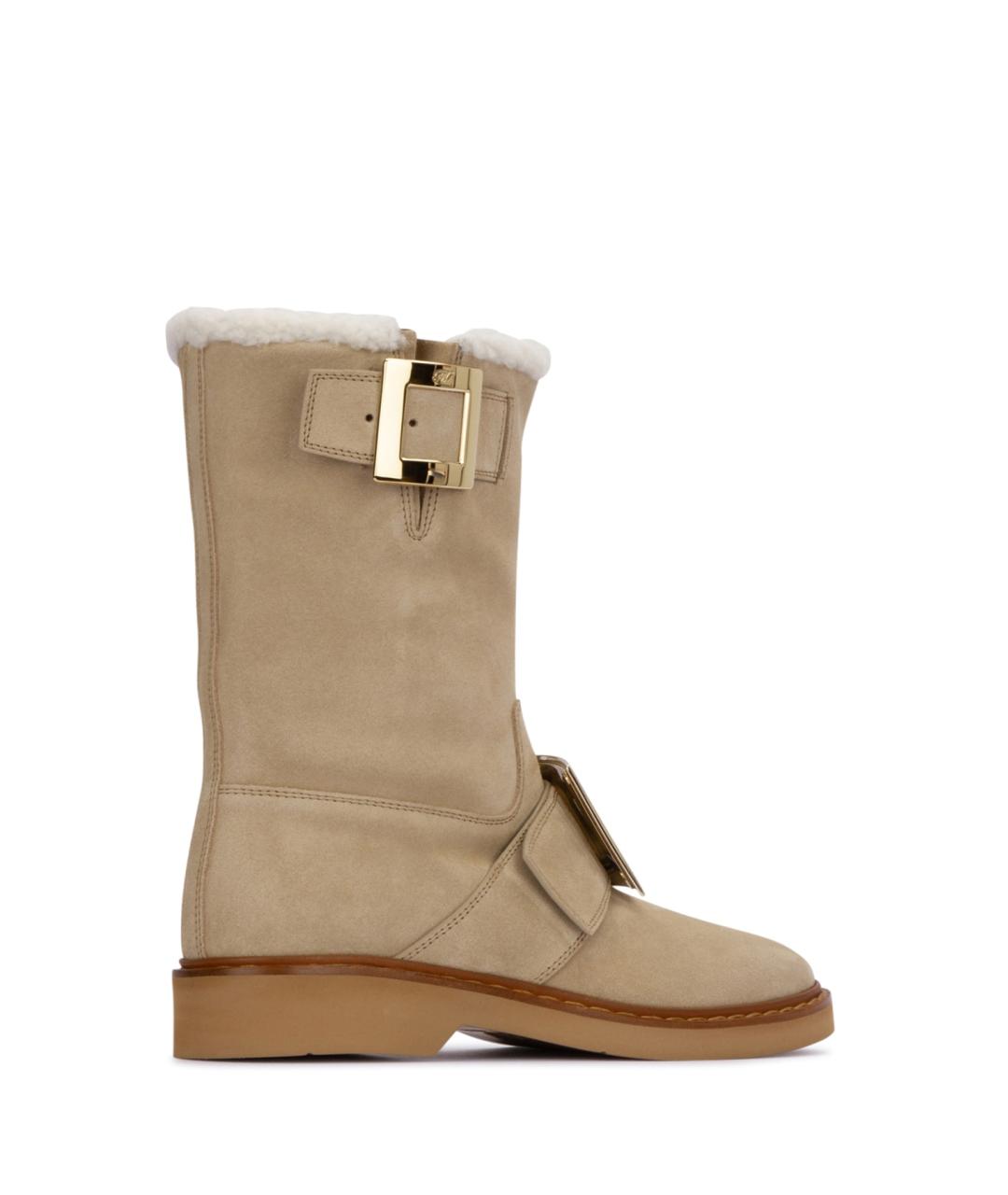 ROGER VIVIER Бежевые замшевые сапоги, фото 3