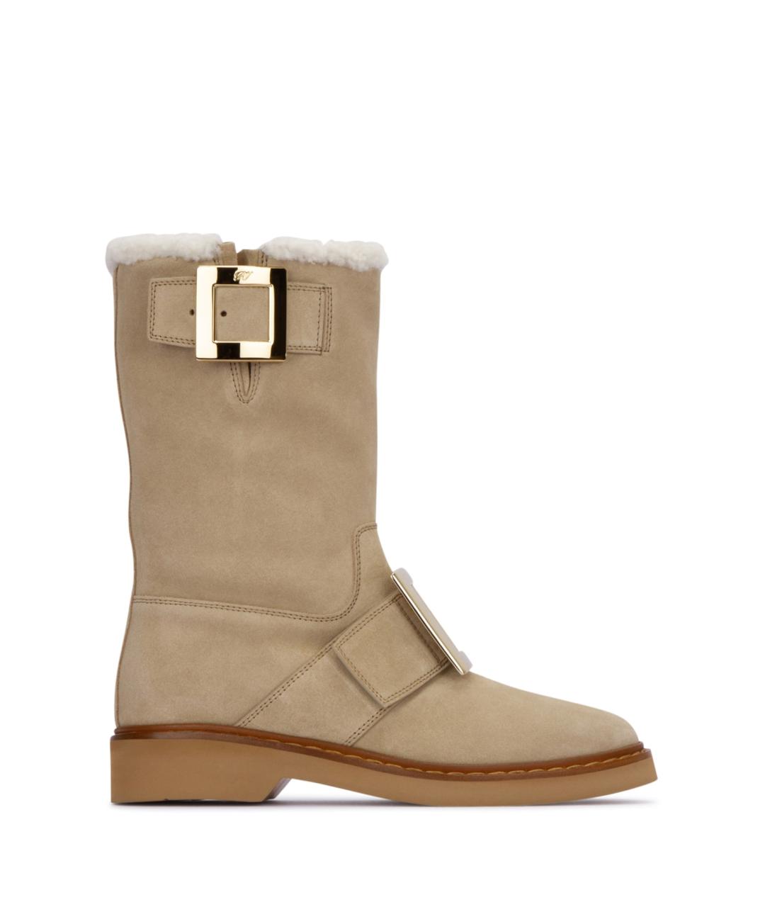 ROGER VIVIER Бежевые замшевые сапоги, фото 1