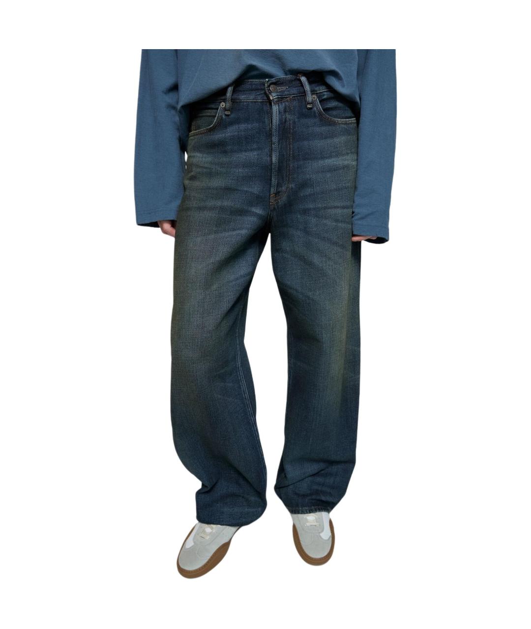 ACNE STUDIOS Темно-синие хлопковые прямые джинсы, фото 3