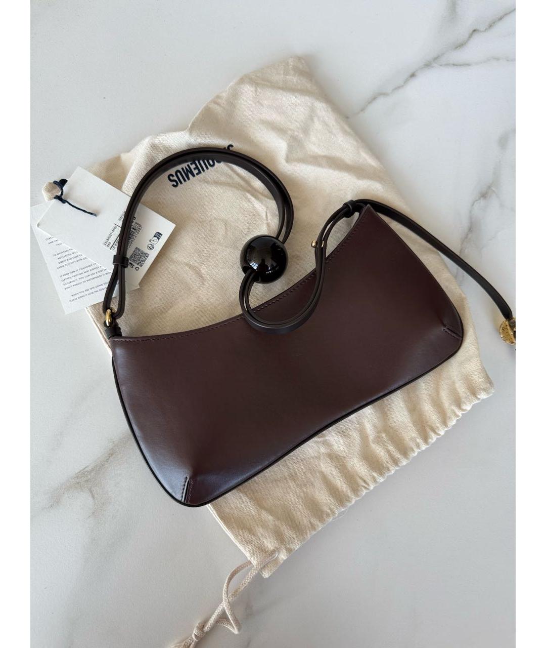 JACQUEMUS Коричневая кожаная сумка с короткими ручками, фото 3