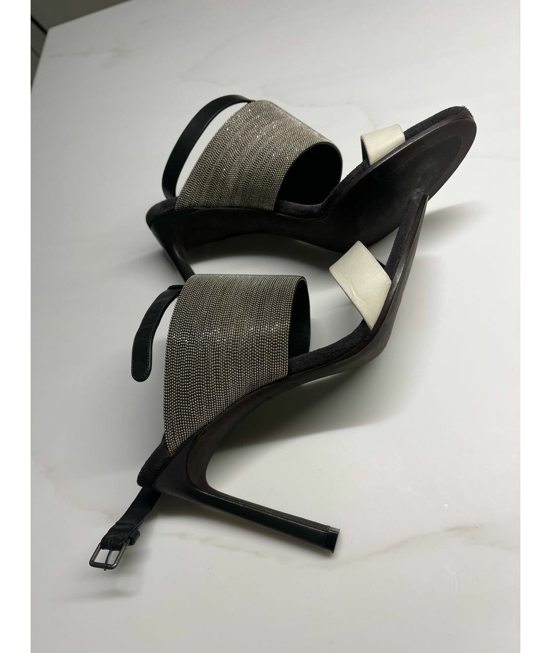 BRUNELLO CUCINELLI Серебряные кожаные босоножки, фото 3