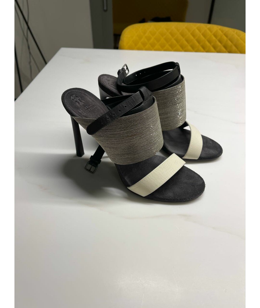 BRUNELLO CUCINELLI Серебряные кожаные босоножки, фото 5