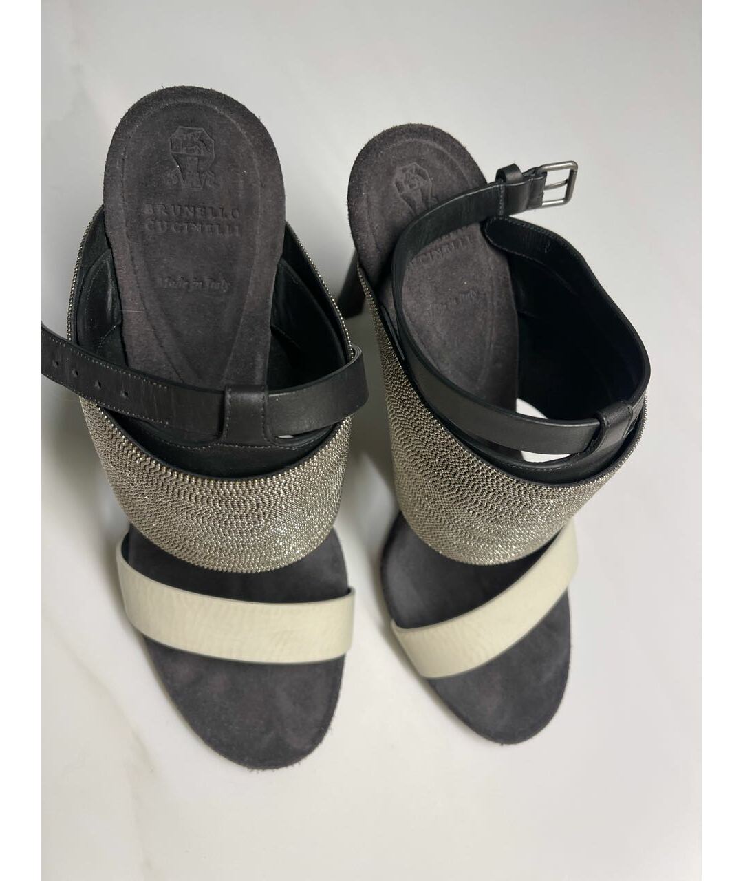 BRUNELLO CUCINELLI Серебряные кожаные босоножки, фото 2