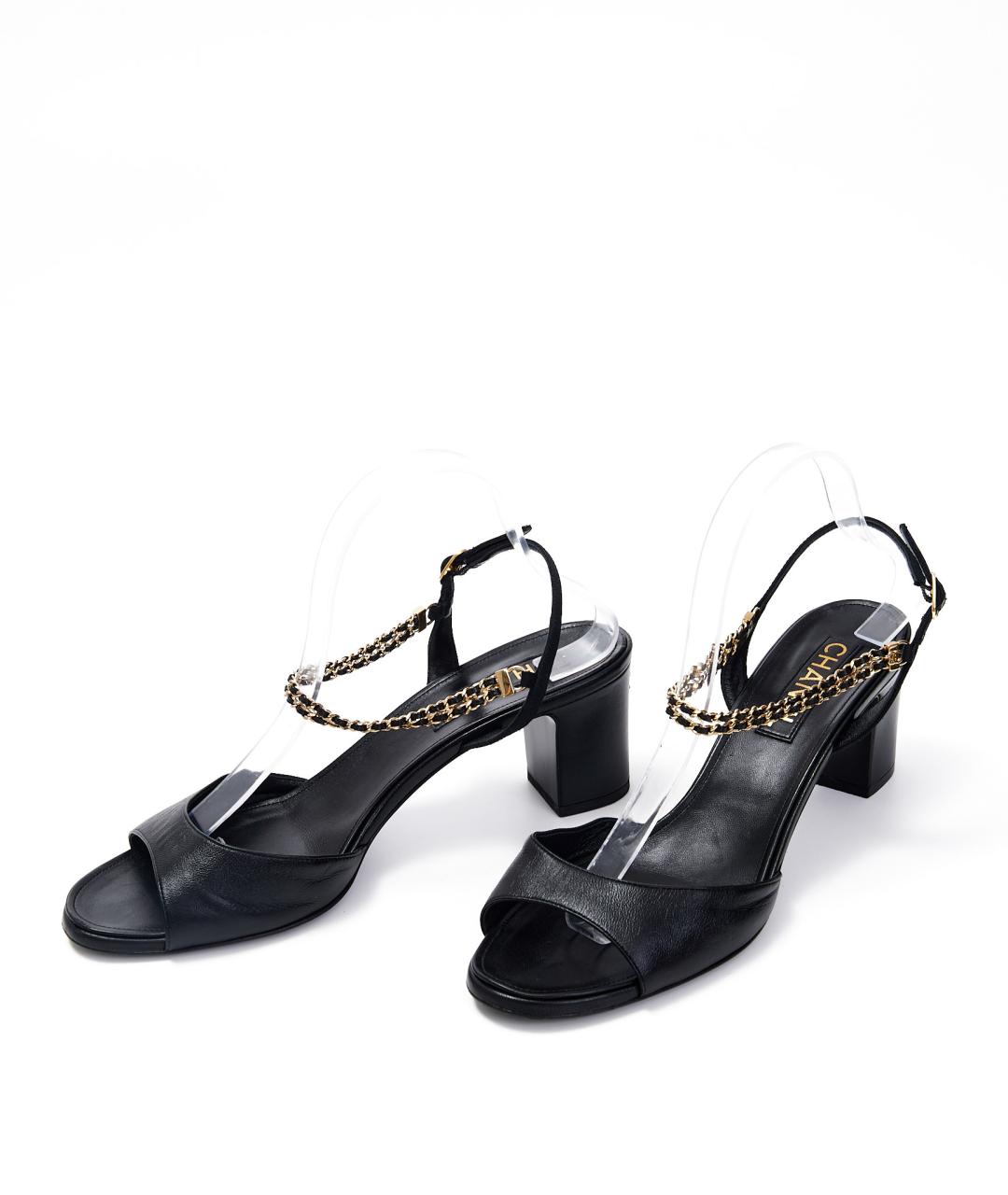CHANEL Черные кожаные босоножки, фото 4