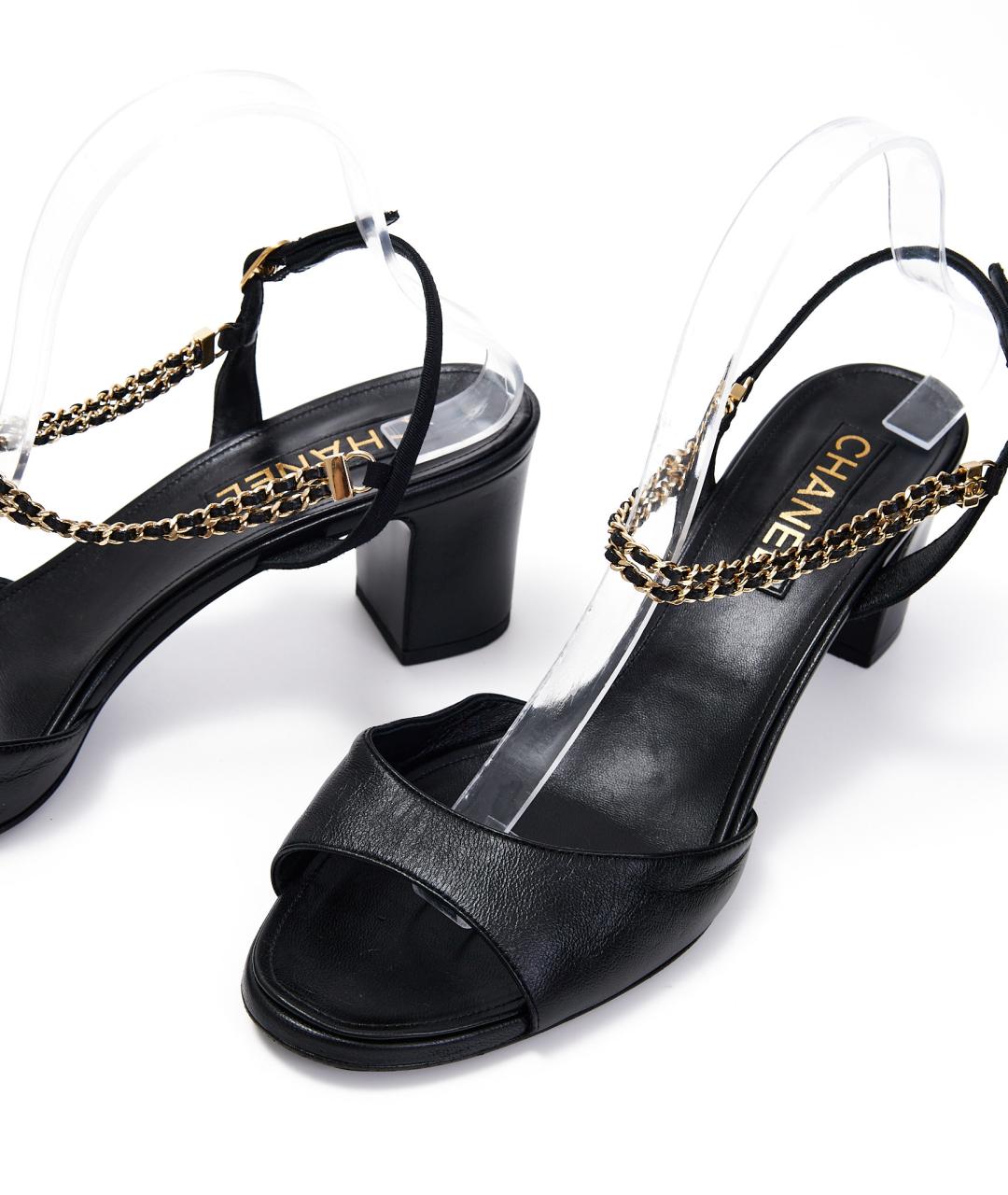 CHANEL Черные кожаные босоножки, фото 5