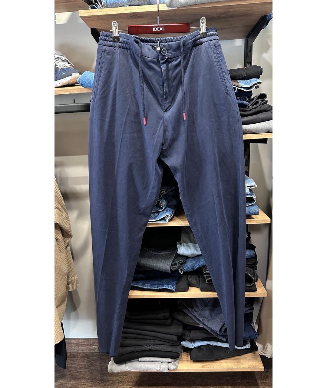 KITON Темно-синие хлопко-эластановые повседневные брюки, фото 9