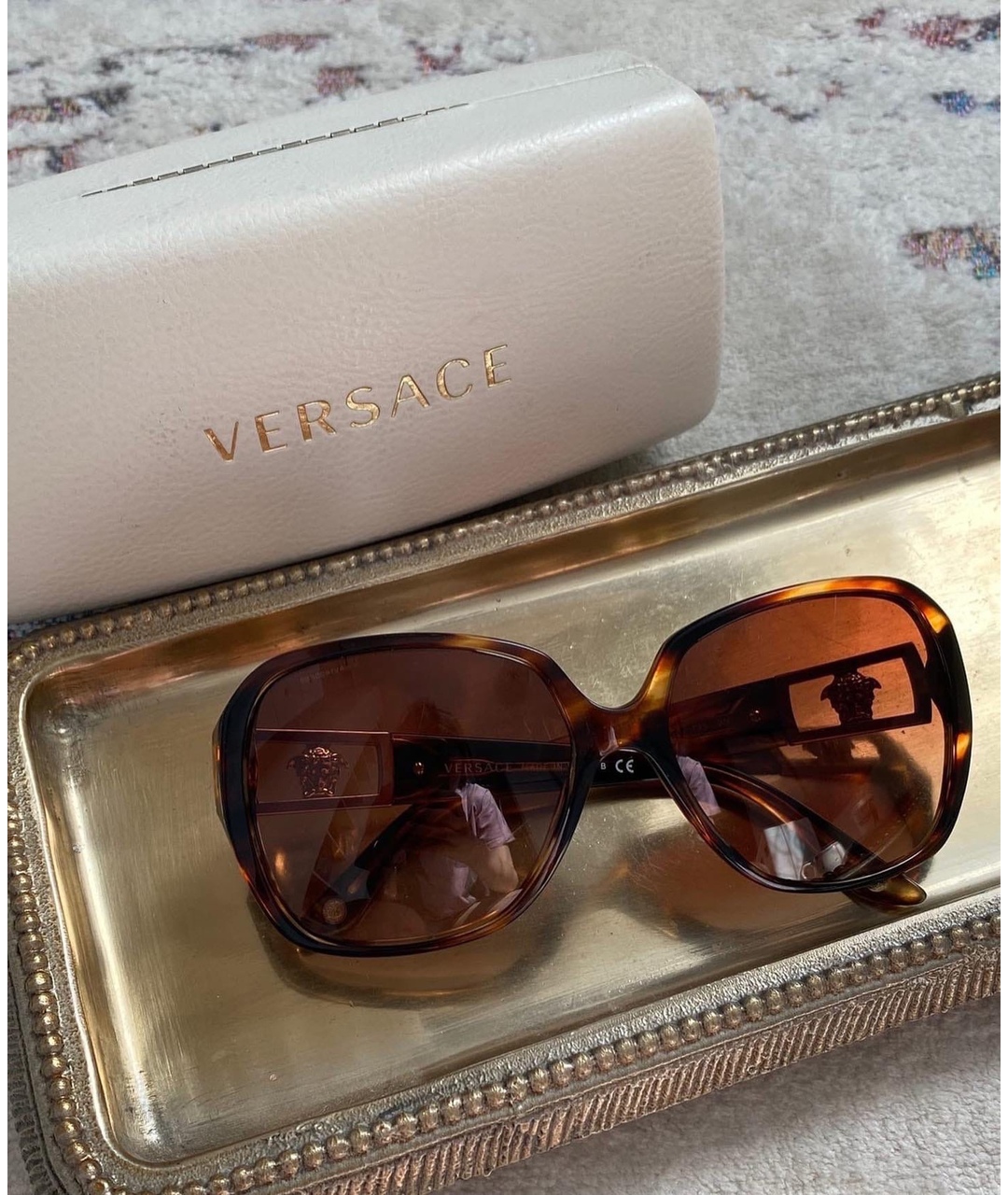 VERSACE Золотые пластиковые солнцезащитные очки, фото 4