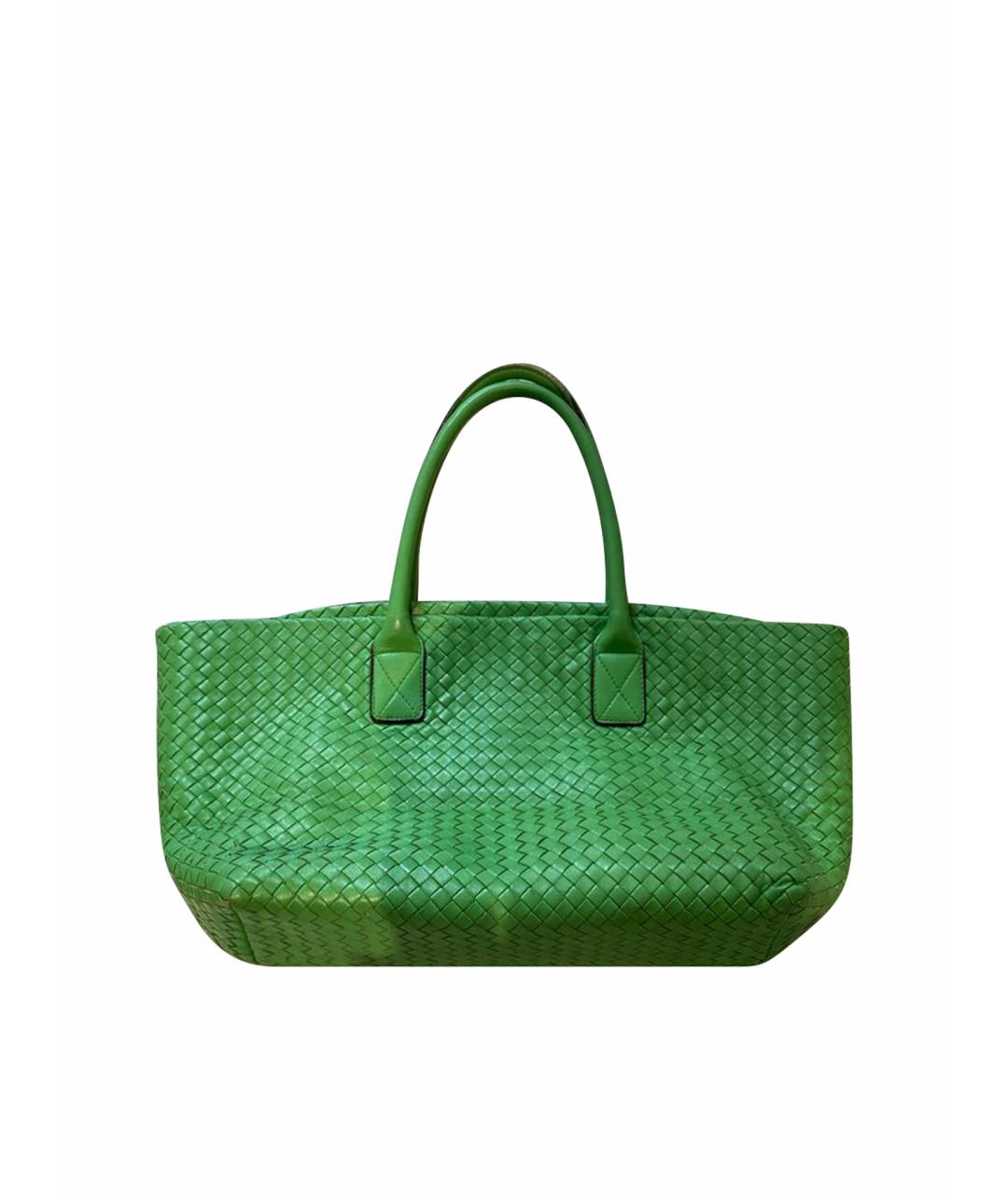 BOTTEGA VENETA Зеленая кожаная сумка тоут, фото 1