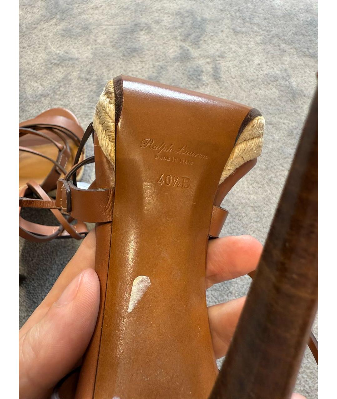RALPH LAUREN Коричневые кожаные босоножки, фото 5