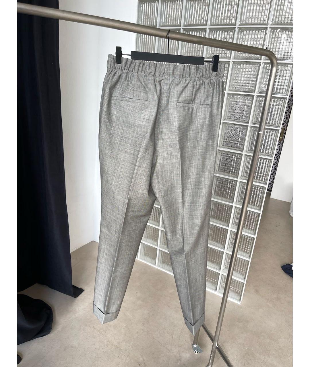 HELMUT LANG Серые шерстяные прямые брюки, фото 3